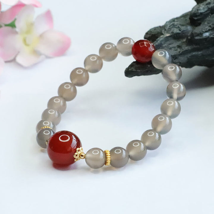 Pulsera Armonía de Ágata Roja y Calcedonia Gris Natural de Buddha Stones
