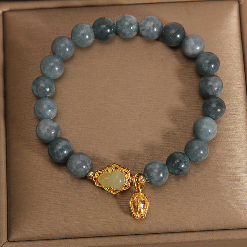 Pulsera de la suerte con dije de tulipán y calabaza de jade natural con Buddha Stones