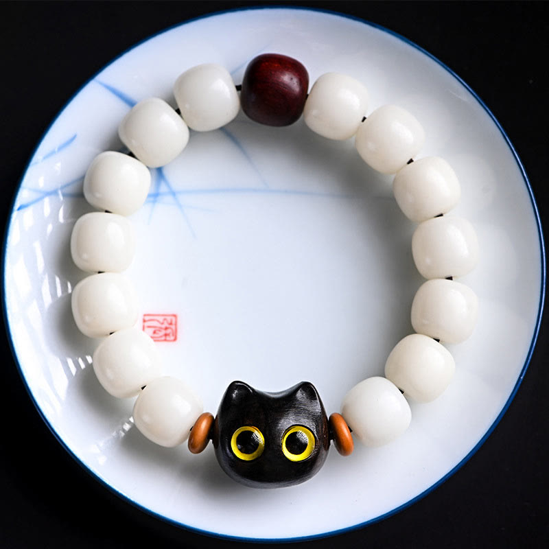 Buddha Stones, semillas naturales de Bodhi, hoja pequeña, sándalo rojo, madera de ébano, pulsera de sabiduría de gato de la suerte - image 11