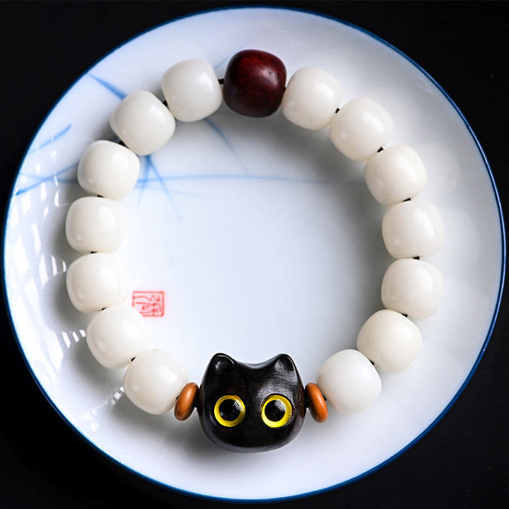 Buddha Stones, semillas naturales de Bodhi, hoja pequeña, sándalo rojo, madera de ébano, pulsera de sabiduría de gato de la suerte - image 11