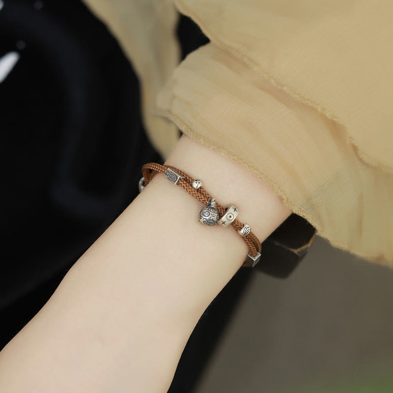 Pulsera trenzada hecha a mano con Buddha Stones , Plata de Ley 925, oro, bestia tragadora, pez Koi, riqueza - Marrón (circunferencia de la muñeca 14-16 cm) - image 7
