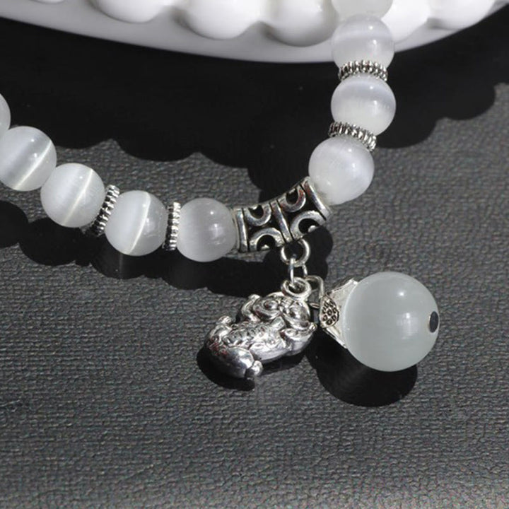 Pulsera de triple vuelta con soporte PiXiu de ojo de gato y Buddha Stones