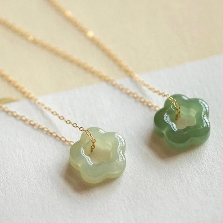 Colgante de collar con dije floral de la suerte de jade cian de jade hetiano con Buddha Stones - image 0