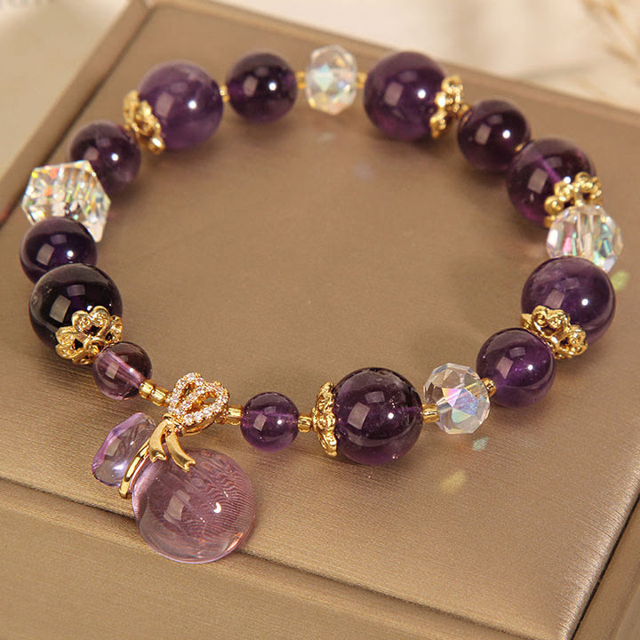 Pulsera positiva con dije para bolsa de dinero con cristal de amatista natural y Buddha Stones