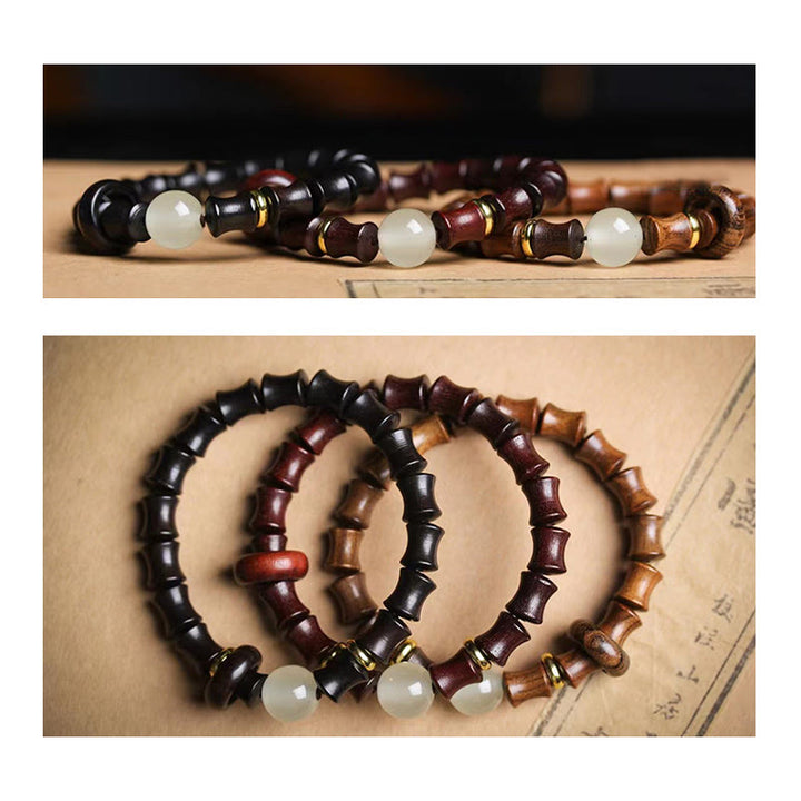 Pulsera de la paz de bambú con Buddha Stones, ébano, sándalo verde, palisandro negro