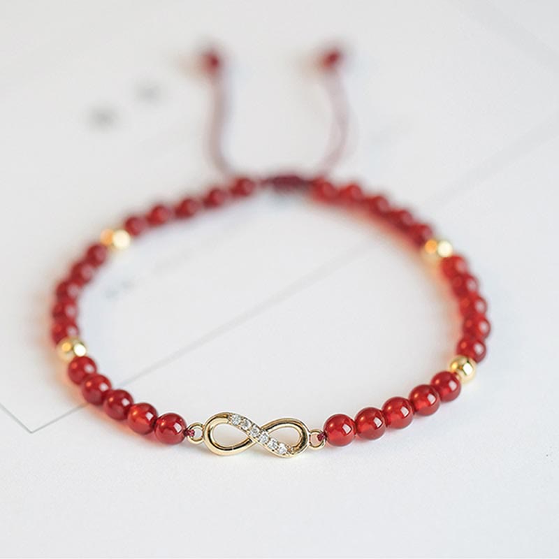 Pulsera de hilo de confianza con estrella de trébol de cuatro hojas con nudo sin fin de ágata roja Natural