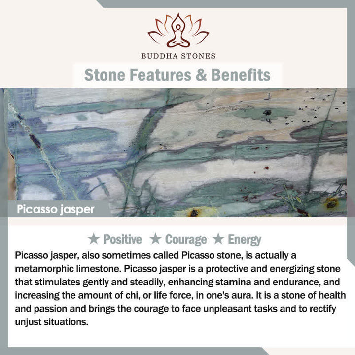 Pulsera de cuentas de oración con Buddha Stones , lazurita, lapislázuli, jaspe Picasso, amazonita, rodonita, apatita y loto positivo. - image 6