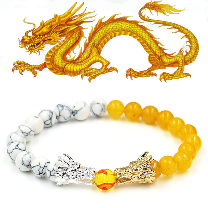 Pulsera con cuentas de bendición de dragón de roca de lava, turquesa blanca, Buddha Stones - image 8
