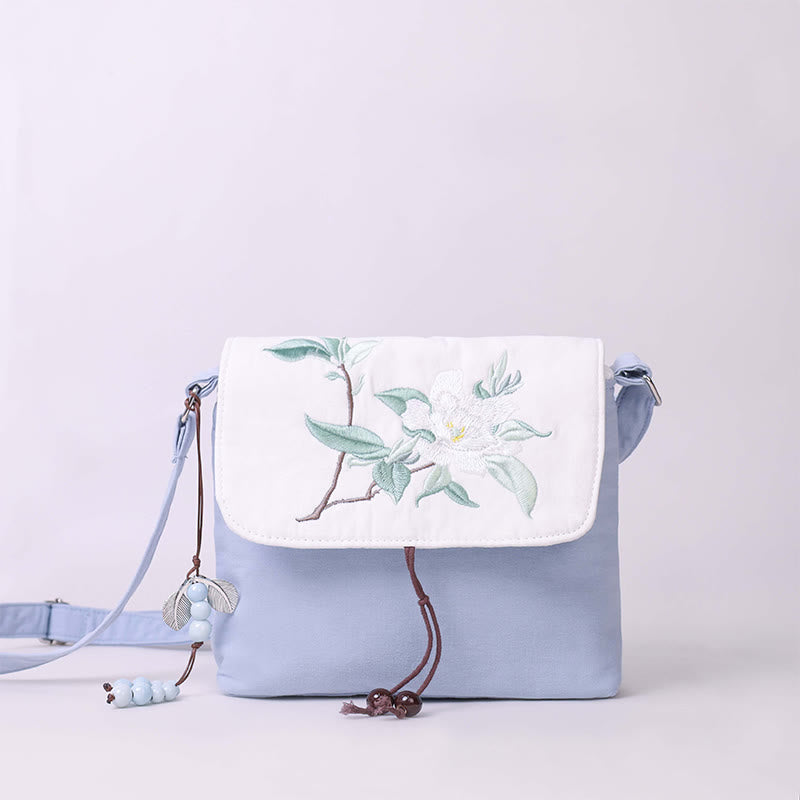 Buddha Stones Camelia bordada Epiphyllum Gardenia Sakura Flores Bolso bandolera Bolso de hombro Bolso para teléfono móvil