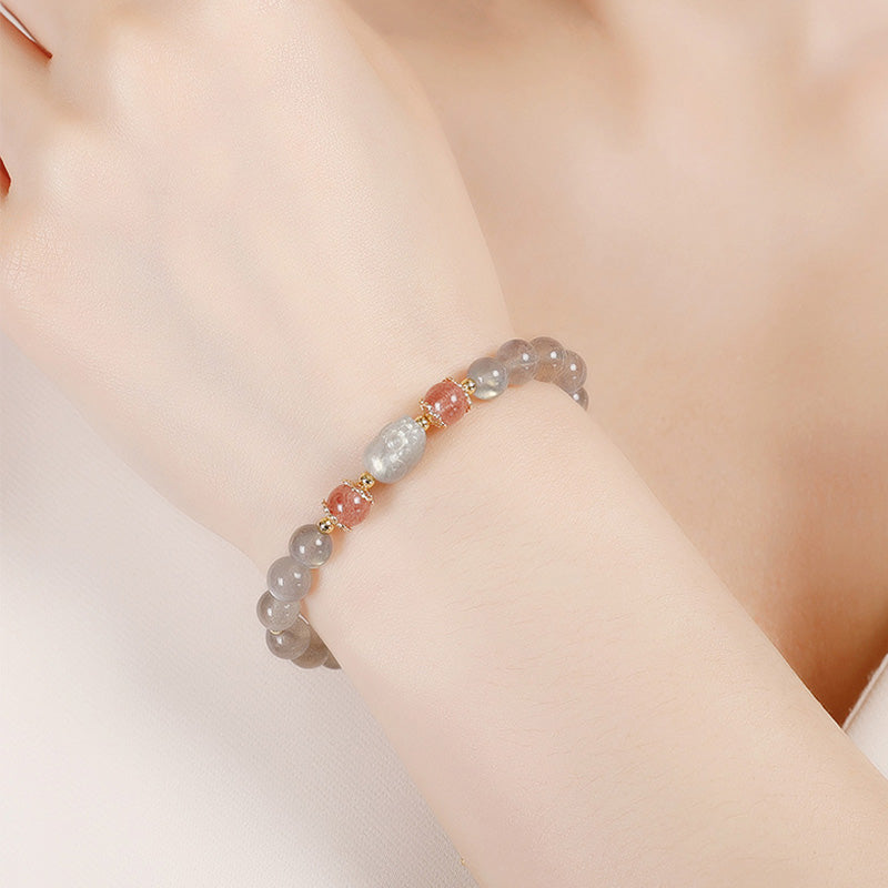Pulsera curativa PiXiu con Buddha Stones , aguamarina, fresa, cuarzo, amatista, piedra lunar