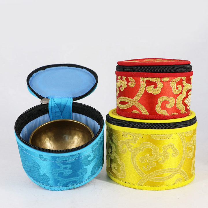 Bolsa de almacenamiento de cuenco tibetano con decoración de cierre de cremallera