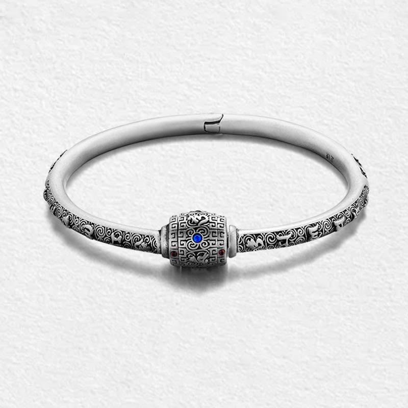 Pulsera de creatividad grabada con Buddha Stones de plata de ley 990, nubes auspiciosas tibetanas, Om Mani Padme Hum - image 10