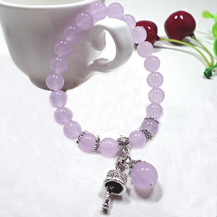 Pulsera con dije de campana con cuentas de energía de piedra de calcedonia de cristal vintage
