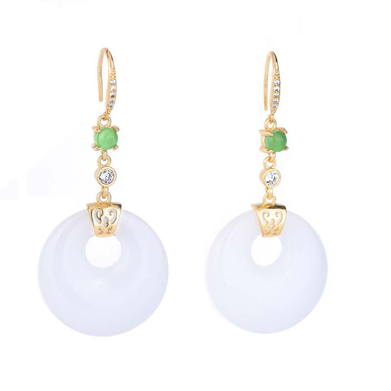 Pendientes colgantes de bendición de jade blanco FengShui