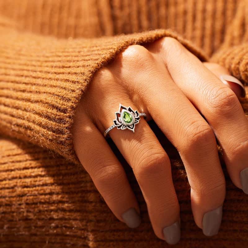 Anillo de protección de bendición de circonita de loto de plata de ley con Buddha Stones - image 9