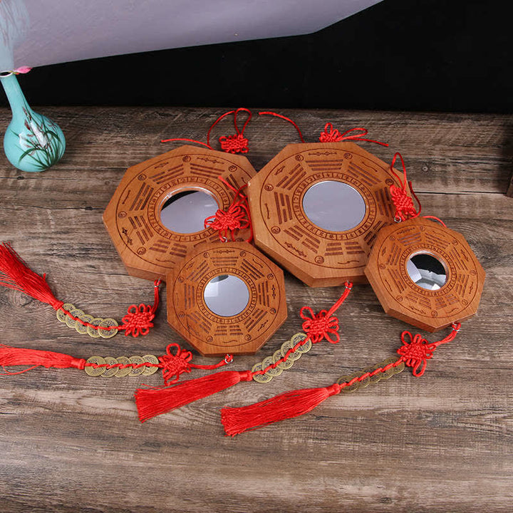 Feng Shui Bagua Mapa Madera de Durazno Monedas de Cinco Emperadores Equilibrio de Nudos Chinos Espejo de Mapa de Energía - image 0