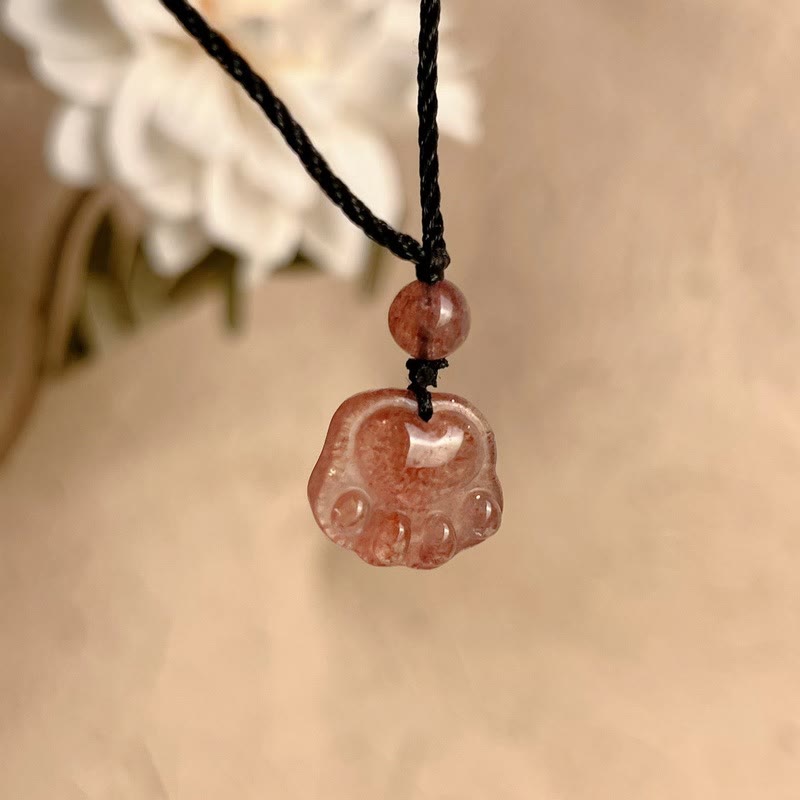 Colgante de collar curativo con garra de gato preciosa de cuarzo fresa con Buddha Stones - image 8