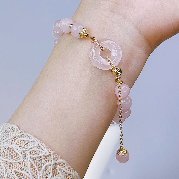 Pulsera con dije de amor con hebilla de paz y cristal rosa natural con Buddha Stones - image 6
