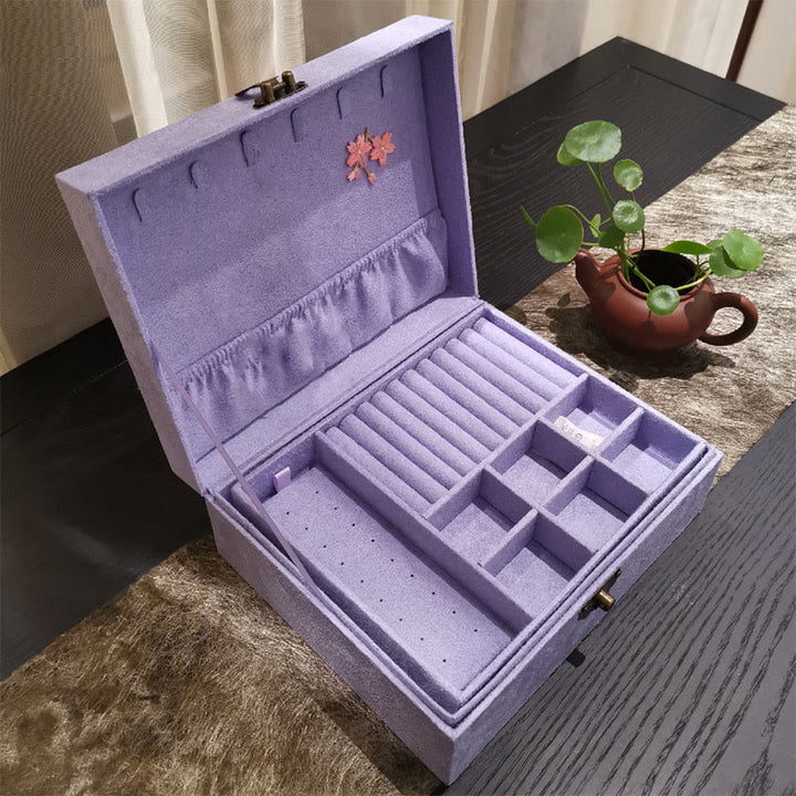 Caja organizadora de joyería de Fénix púrpura con Buddha Stones , caja de almacenamiento de joyería de dos capas, caja de franela