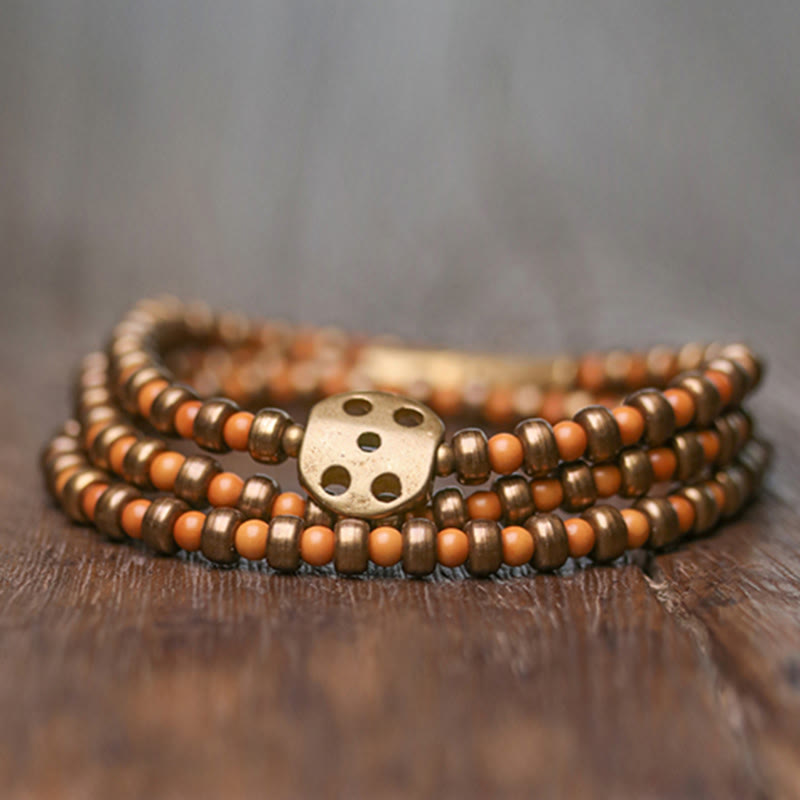 Pulsera de riqueza de cobre con hueso de olivo retro con Buddha Stones