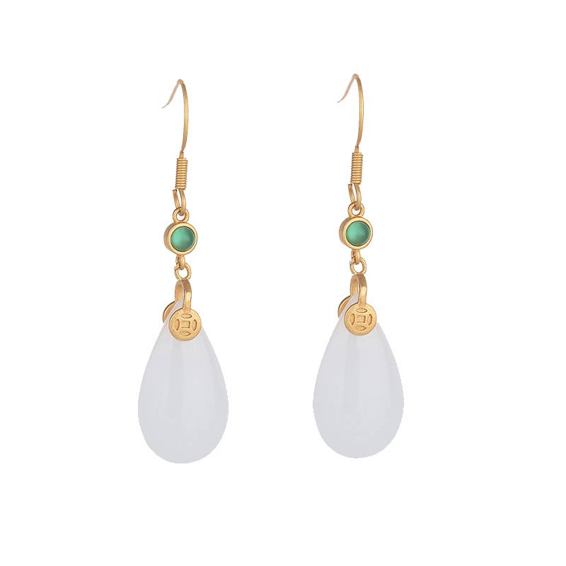 Pendientes colgantes de la suerte de jade blanco FengShui con Buddha Stones