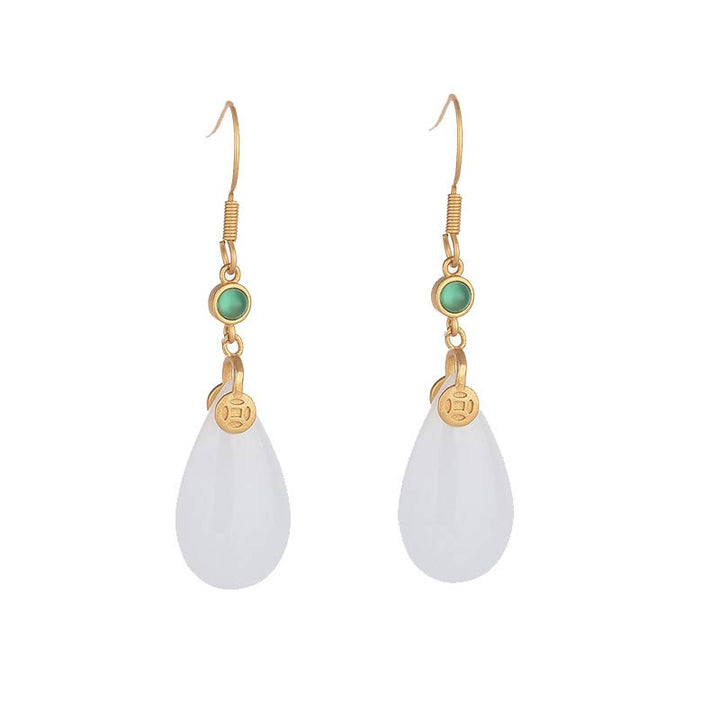 Pendientes colgantes de la suerte de jade blanco FengShui con Buddha Stones