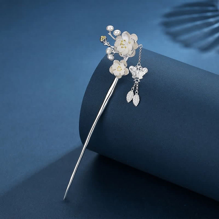 Horquilla con borlas de libertad y amor de mariposa, flor de ciruelo