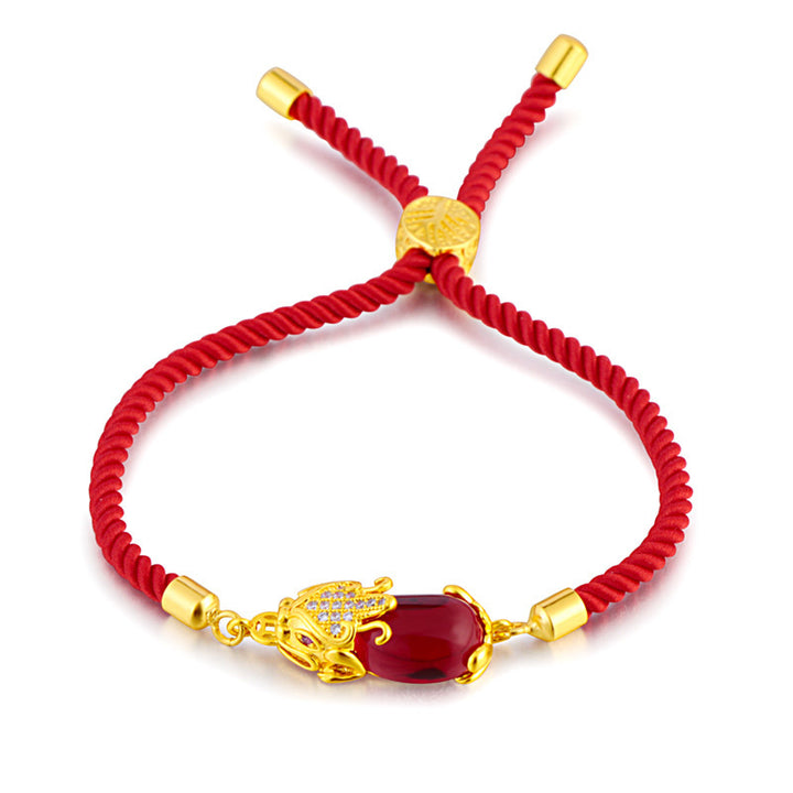 Pulsera de hilo rojo Pixiu de ágata roja atractor de riqueza de Buddha Stones