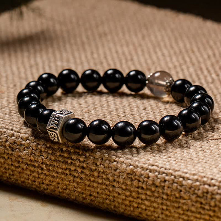 Pulsera de fuerza de piedra lunar de obsidiana negra de plata de ley 925 con Buda natal del zodíaco chino