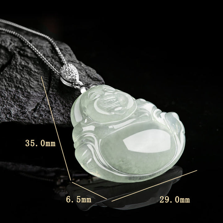 Buddha Stones Plata de Ley 925 Jade Natural Buda sonriente prosperidad abundancia cadena collar colgante