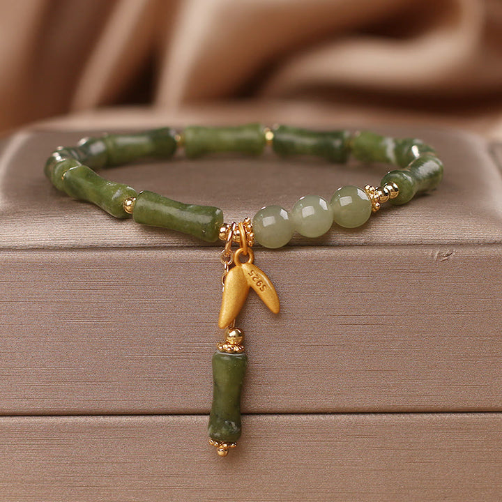 Pulsera de la suerte de la riqueza del patrón de la hoja de jade de bambú verde de las Buddha Stones