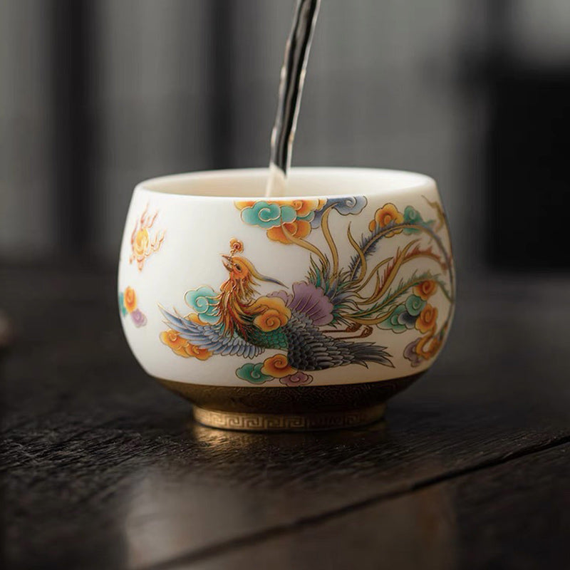 Taza de té de cerámica con nubes propicias, dragón, Fénix, Buddha Stones, taza de té de Kung Fu