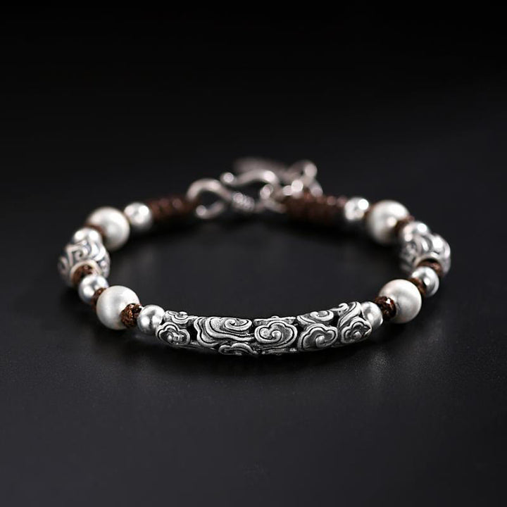 Pulsera de cadena de riqueza de nube auspiciosa de plata de ley 999 de cobre hecha a mano con Buddha Stones del Tíbet - Nube auspiciosa de cobre - image 0