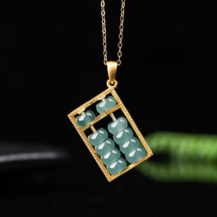 Collar con colgante de cadena de acero y titanio con diseño de ábaco de jade natural y Buddha Stones - Oro - image 0