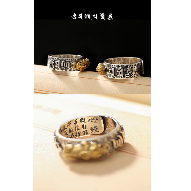 Buddha Stones tibetanas de plata de ley 990 Om Mani Padme Hum PiXiu Dorje Vajra corazón Sutra grabado anillo de riqueza