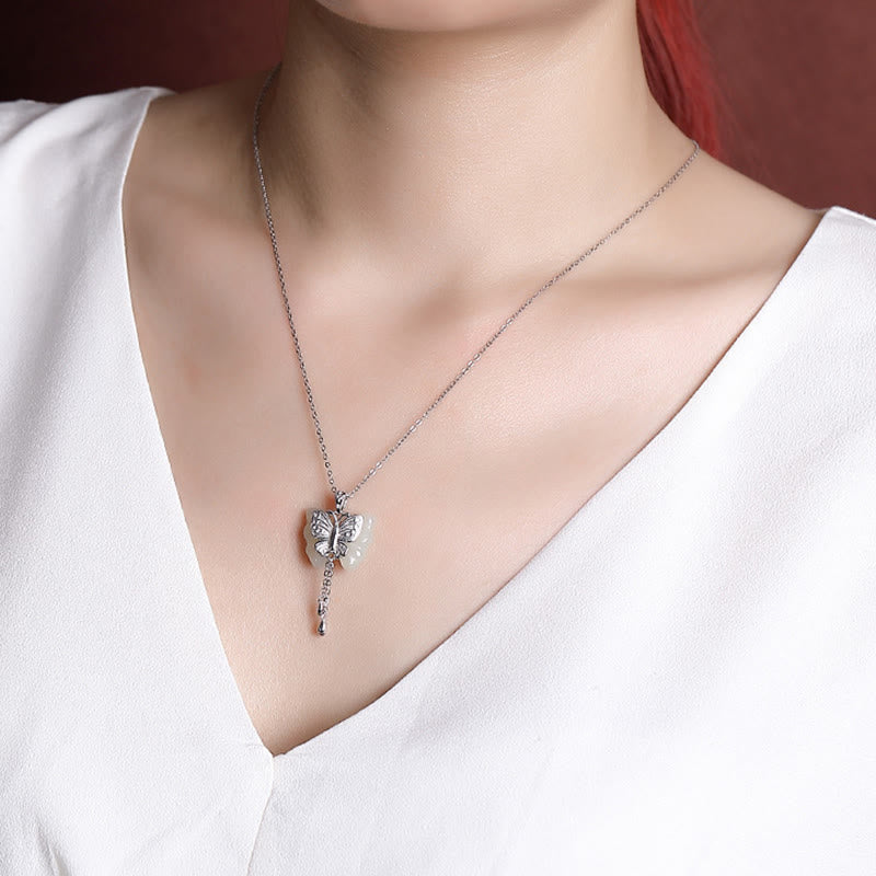 Colgante de collar con colgante de mariposa de jade blanco hetiano chapado en plata de ley 925 con Buddha Stones - image 11