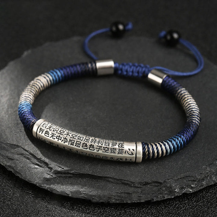 Pulsera trenzada hecha a mano con Buddha Stones de plata de ley 999 con forma de corazón Sutra Calm