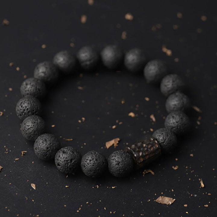 Pulsera curativa con soporte de ojo de tigre, madera de ébano, roca de lava , Buddha Stones