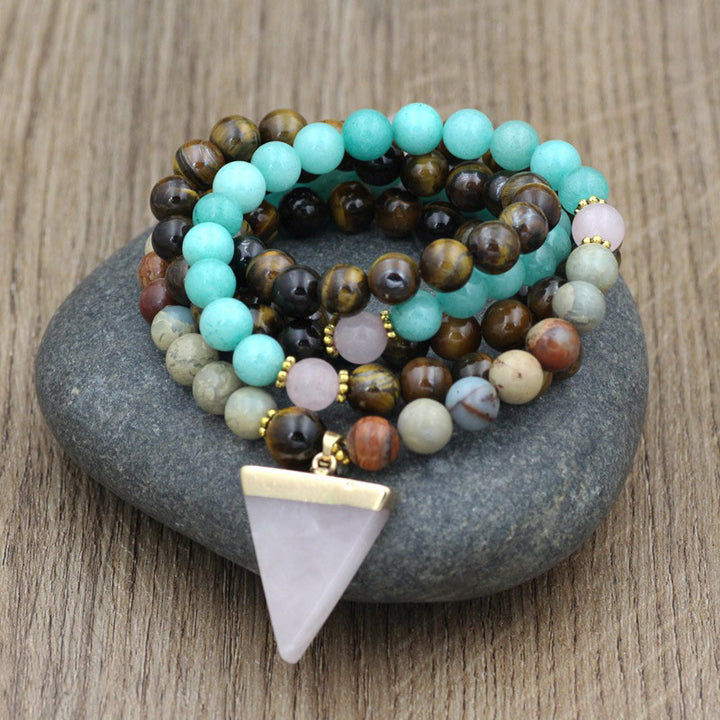 Buddha Stones 108 cuentas de piedra natural ojo de tigre Mala pulsera curativa