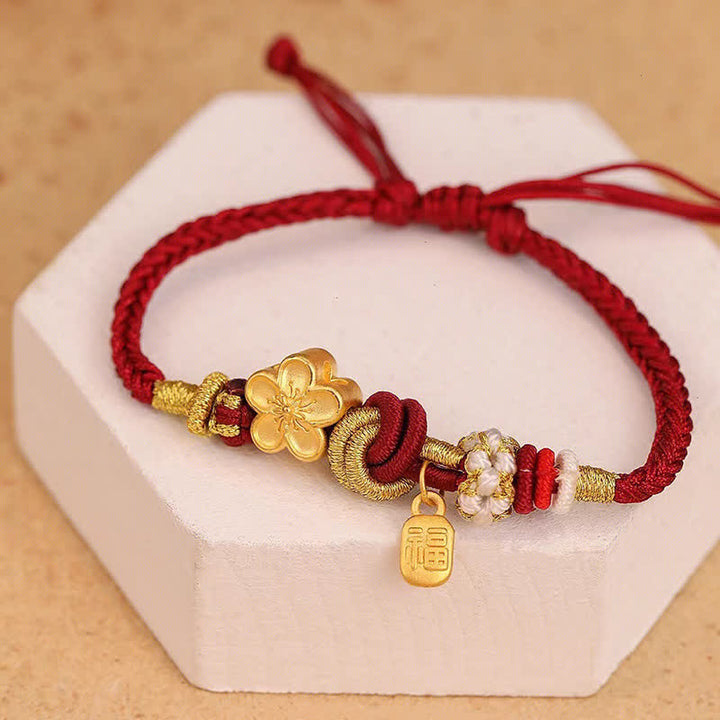 Pulsera de hilo rojo con Buddha Stones, flor de melocotón, amuleto de felicidad, suerte