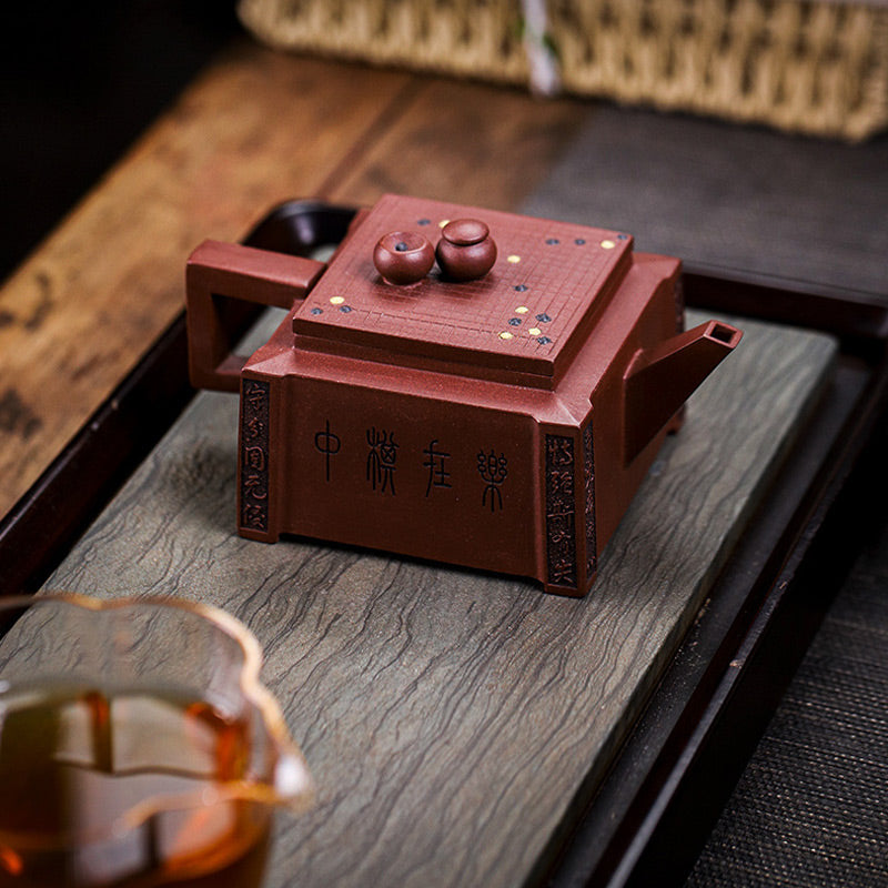 Buddha Stones Yixing, todo hecho a mano, Gomoku, juego de ajedrez, tetera cuadrada de Kung Fu de arcilla púrpura, 280ml