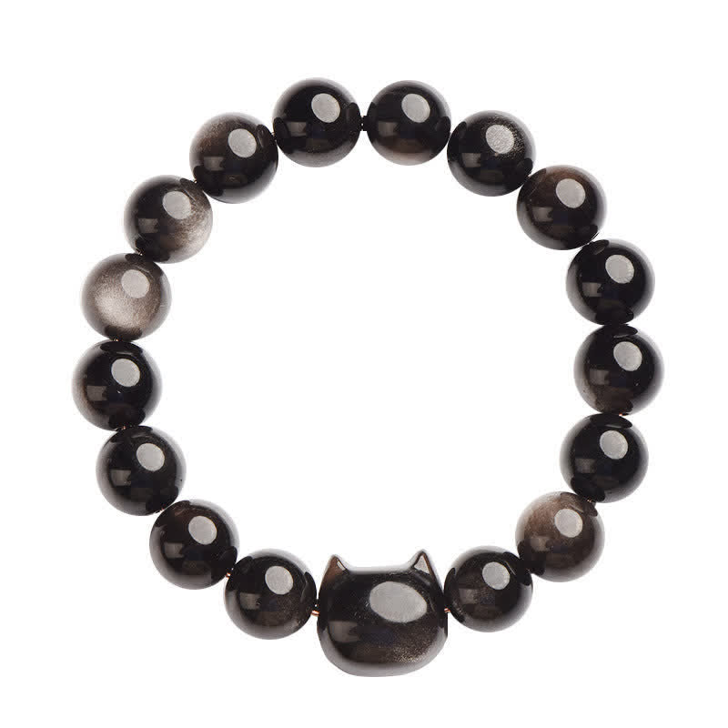 Buddha Stones Obsidiana con brillo dorado Obsidiana con brillo plateado Pata encantadora Pulsera de protección del gato de la suerte - image 30
