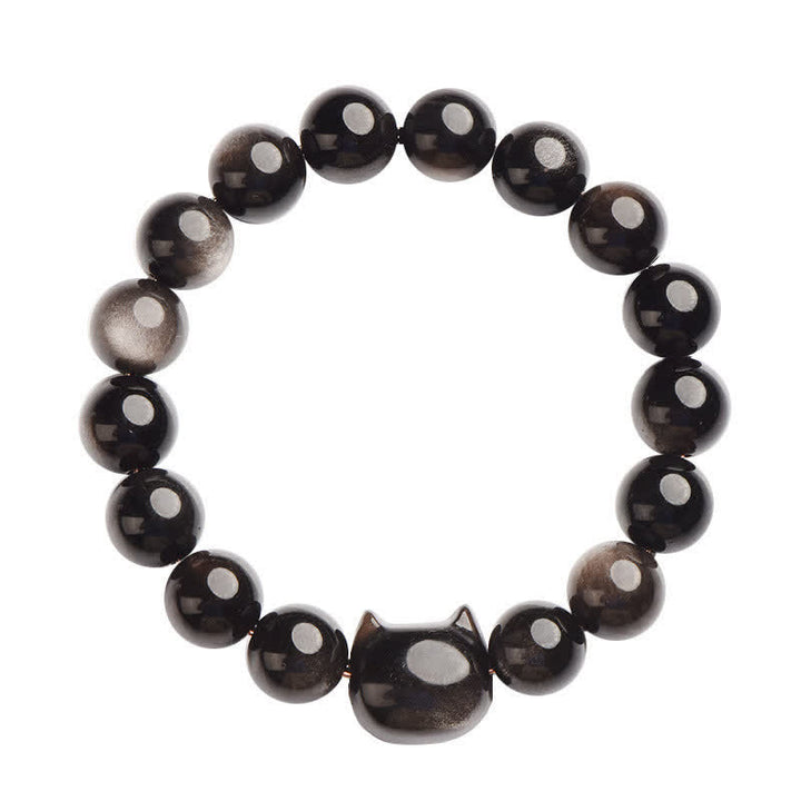 Buddha Stones Obsidiana con brillo dorado Obsidiana con brillo plateado Pata encantadora Pulsera de protección del gato de la suerte - image 30