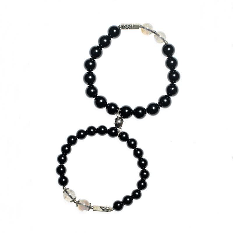 Pulsera de pareja de fuerza de piedra lunar de obsidiana de plata de ley 925 - image 18