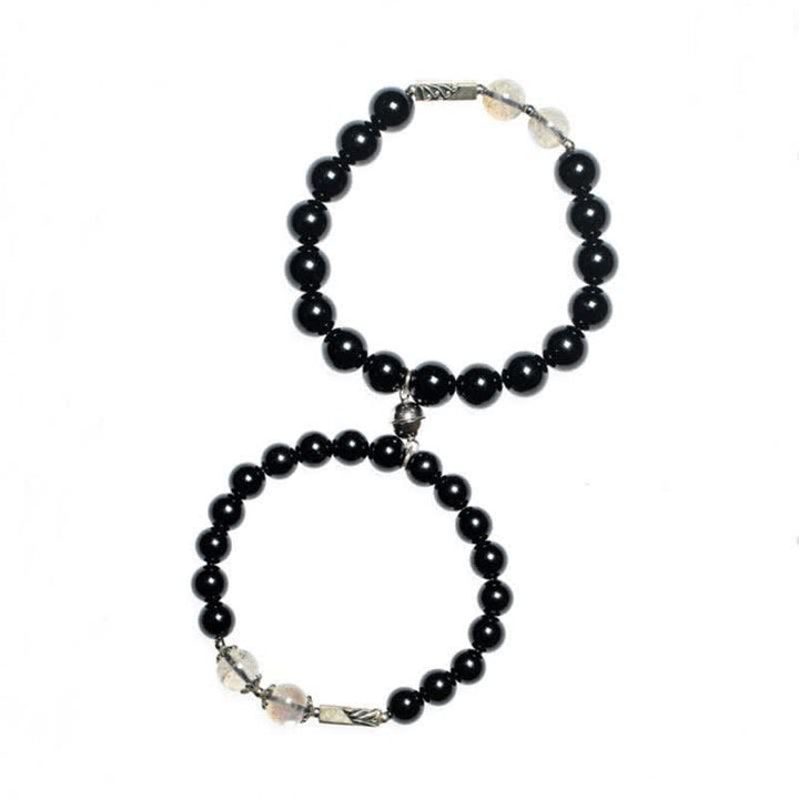 Pulsera de pareja de fuerza de piedra lunar de obsidiana de plata de ley 925 - image 18