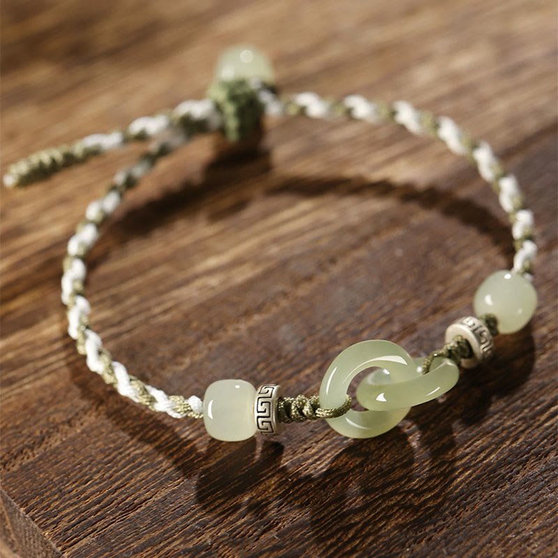 Pulsera trenzada de la suerte con hebilla de la paz y jade hetiano natural de Buddha Stones
