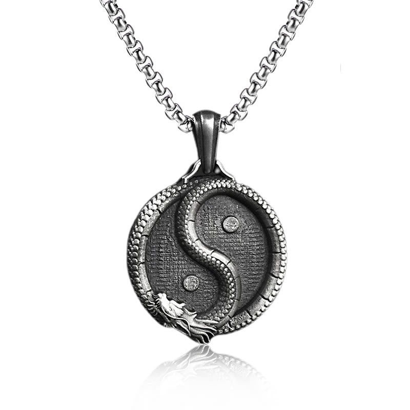 Collar con colgante de fuerza de la suerte del dragón Yin Yang de estaño puro con Buddha Stones - Colgante y cadena común - image 3