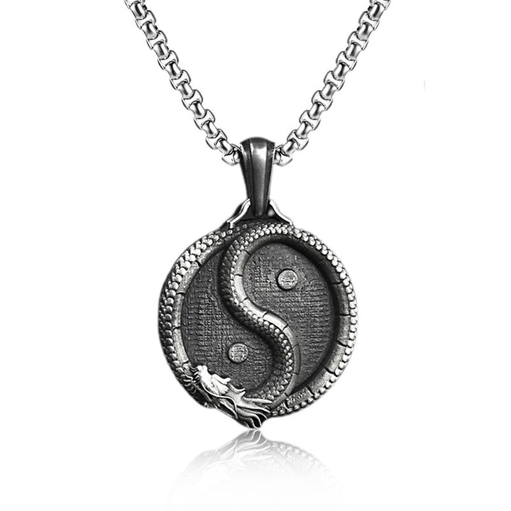 Collar con colgante de fuerza de la suerte del dragón Yin Yang de estaño puro con Buddha Stones - Colgante y cadena común - image 3