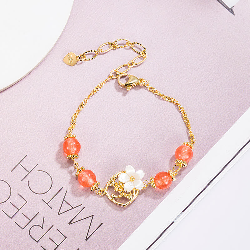 Pulsera de Confianza de Buddha Stones Ágata Roja Piedra Tridacna Flor
