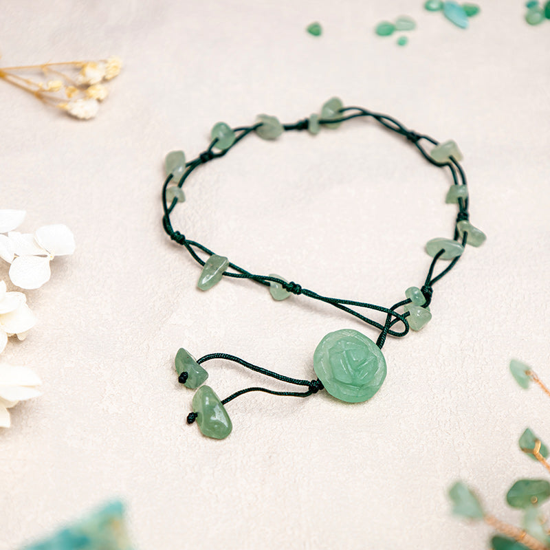 Tobillera curativa de paz interior con Buddha Stones, amatista, cristal rosa, aventurina verde, rosa